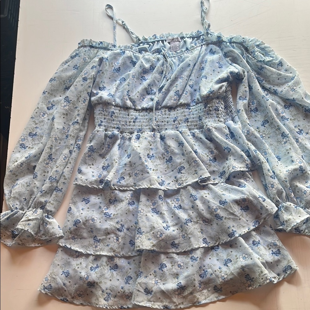 Rue21 Blue Smocked Ruffled Dress